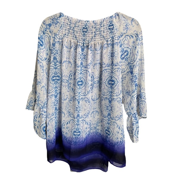 Zac & Rachel Sheer Blouse with 3/4 Bell Sleeves - Size Large - Picture 3 of 4